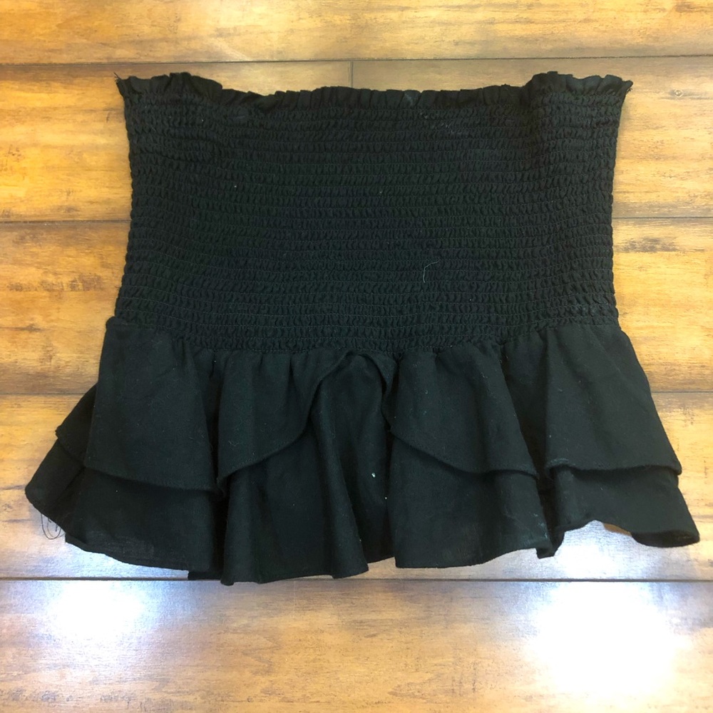 Zara ruched ruffle strapless top